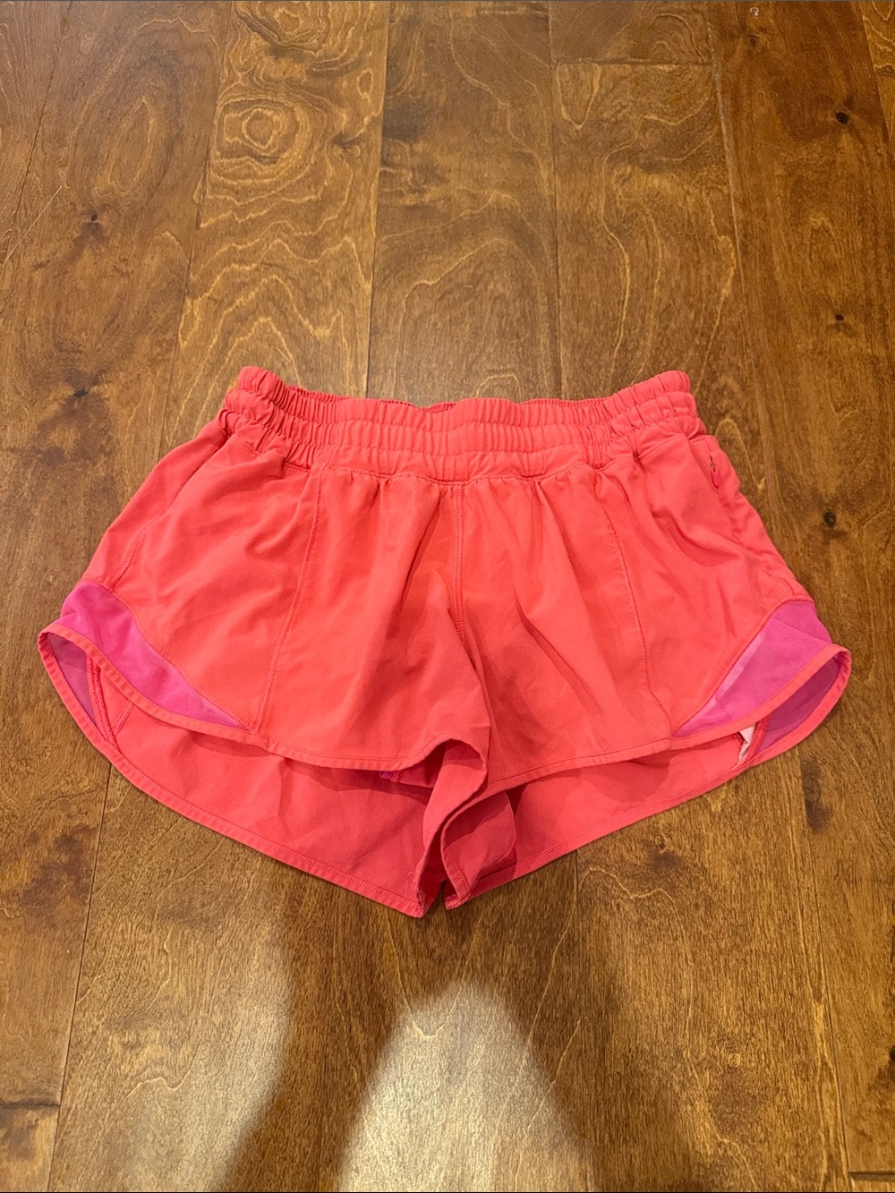 lululemon hotty hot Coral Running Shorts with Pink Accents